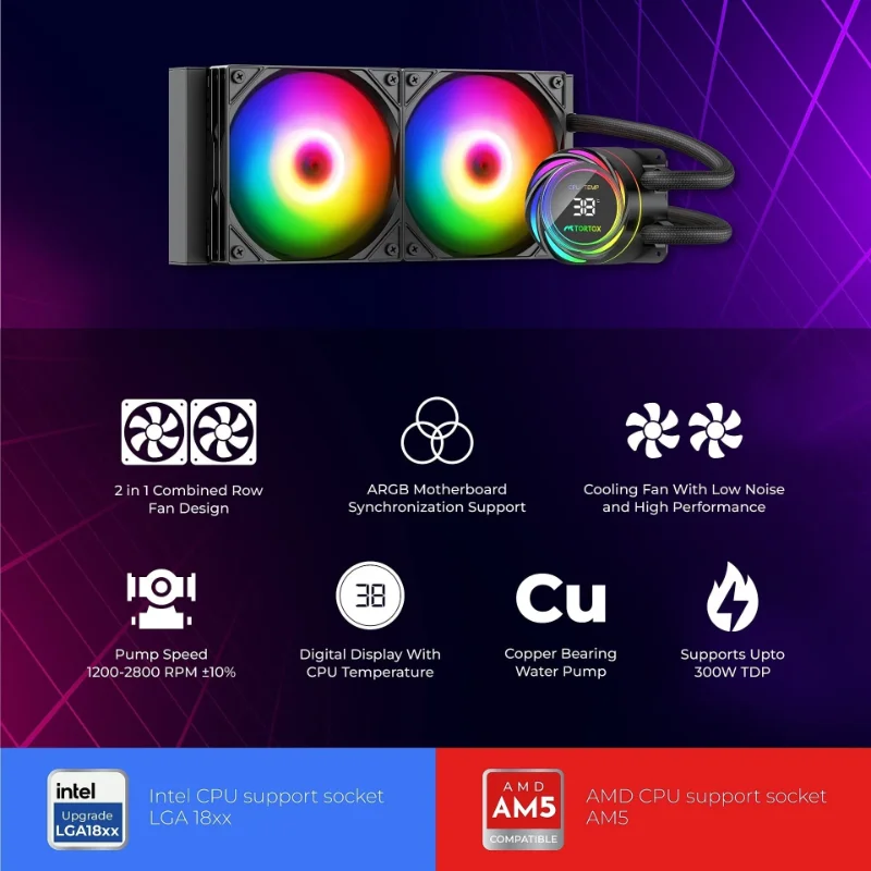 TORTOX NIVORA VIBE 240 AIO Liquid Cooler with Temperature Display White