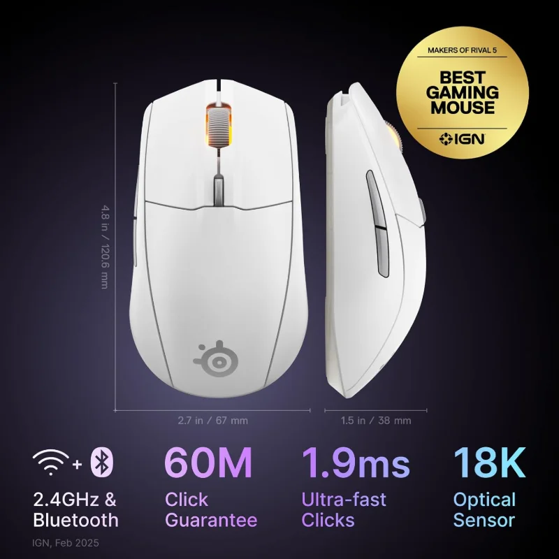 STEELSERIES Rival 3 Gen 2 Wireless White Mouse 62524