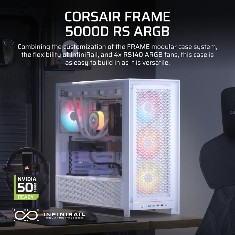CORSAIR 5000D AIRFLOW Tempered Glass Mid-Tower ATX Case – White | CC-9011211-WW