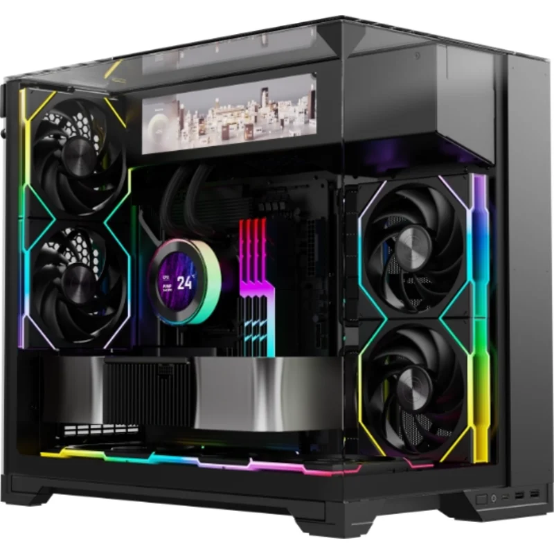 LIAN LI O11 VISION-M Digital Dual-Chamber Micro-ATX Case with 9.2" LCD – Black | O11VMDX