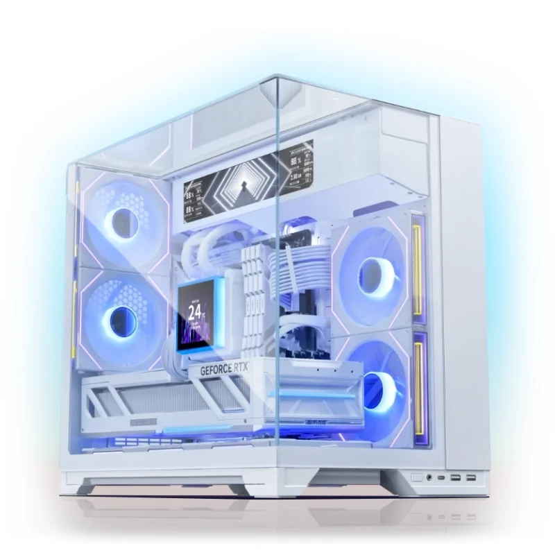 LIAN LI O11 VISION-M Digital Dual-Chamber Micro-ATX Case with 9.2" LCD – White | O11VMDW