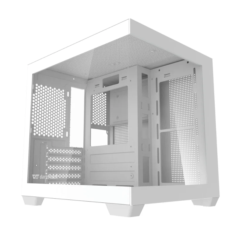 DarkFlash C275P Panoramic Micro-ATX Gaming Case with 3 Pre-Installed ARGB Fans – White