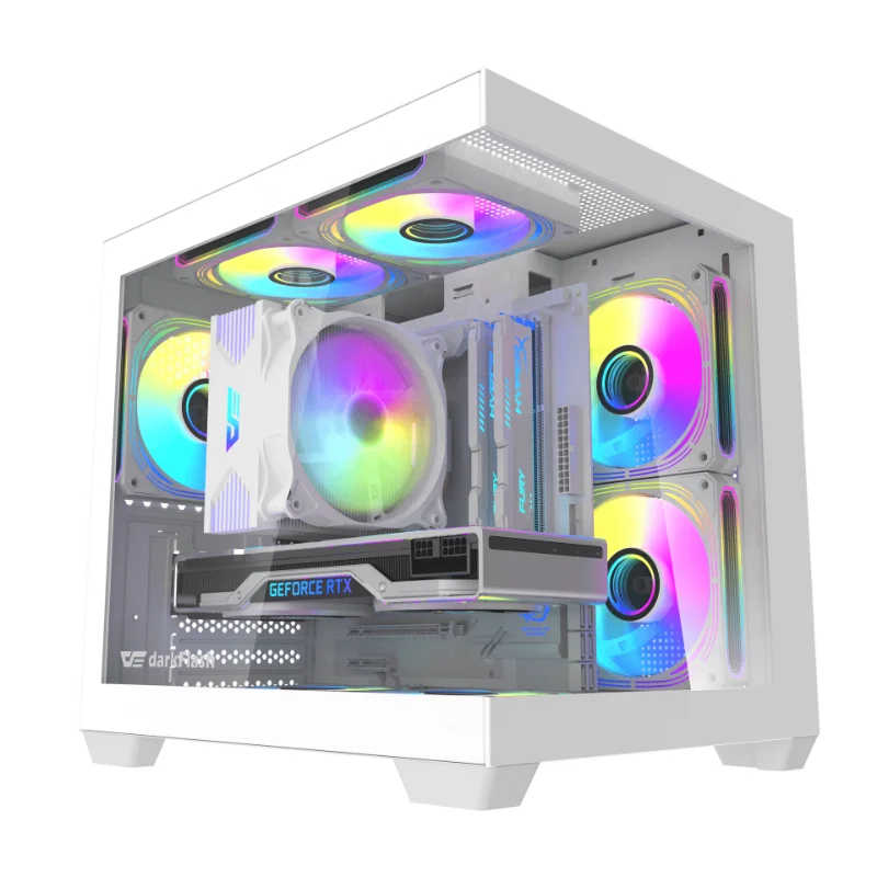 DarkFlash C275P Panoramic Micro-ATX Gaming Case with 3 Pre-Installed ARGB Fans – White