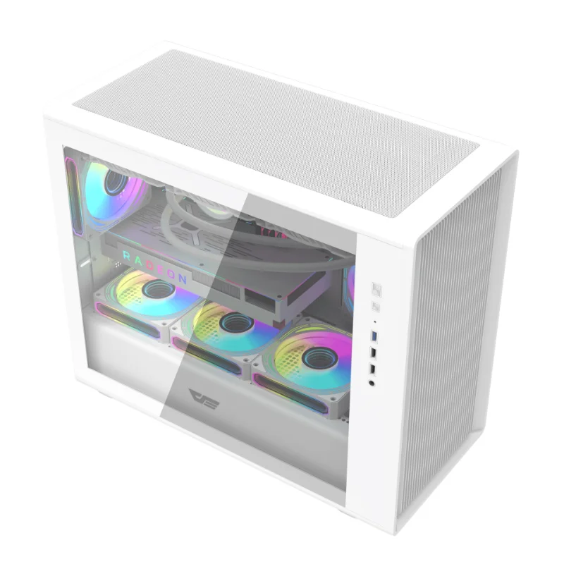 darkFlash DB460M Mesh Micro-ATX Gaming Case with 4 Pre-Installed ARGB Fans – White