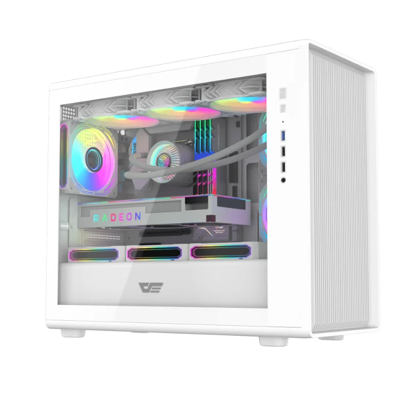 darkFlash DB460M Mesh Micro-ATX Gaming Case with 4 Pre-Installed ARGB Fans – White