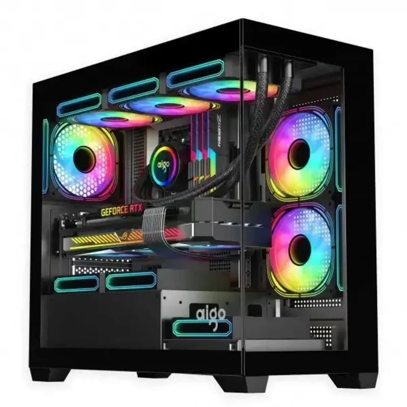 darkFlash AIGO C218M Panoramic Micro-ATX Gaming Case with 650W PSU & 3 Pre-Installed ARGB Fans – Black