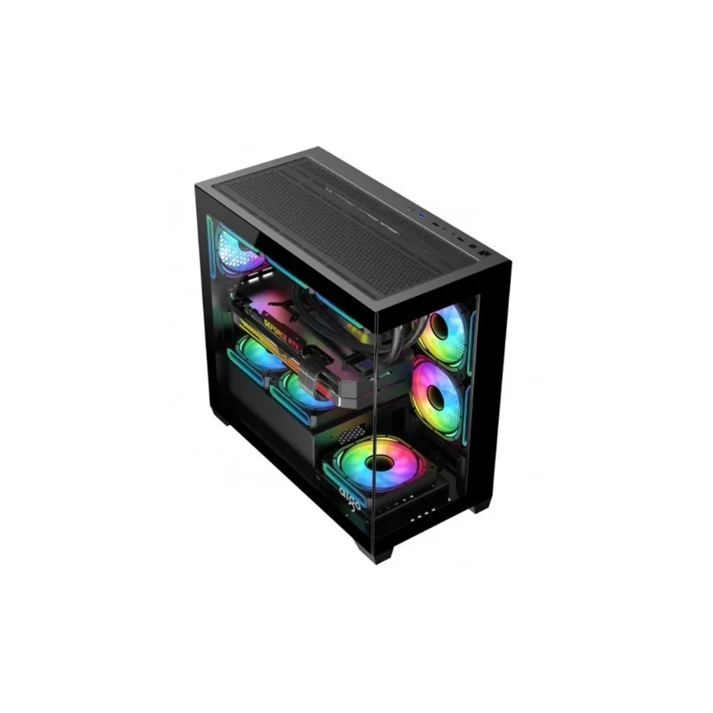 darkFlash AIGO C218M Panoramic Micro-ATX Gaming Case with 650W PSU & 3 Pre-Installed ARGB Fans – Black