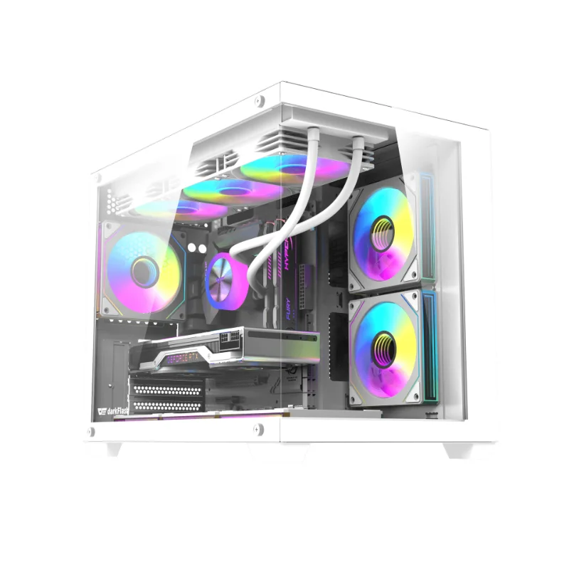 darkFlash B275 Pro Panoramic Micro-ATX Gaming Case with 6 Infinity ARGB Fans & 650W PSU – White