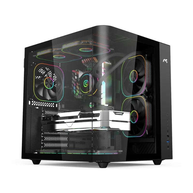 TORTOX Curvo Mini Curved Tempered Glass Gaming Case with 5 Pre-Installed Infinity ARGB Fans – Black