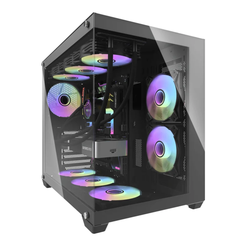 darkFlash C285P Dual-Glass ATX Gaming Case with 6 Infinity ARGB Fans – Black