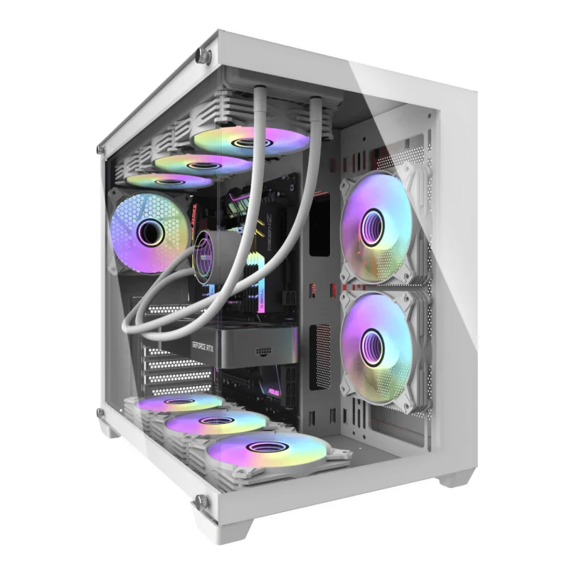 darkFlash C285P V2 Dual-Glass ATX Gaming Case with 7 ARGB Fans – White