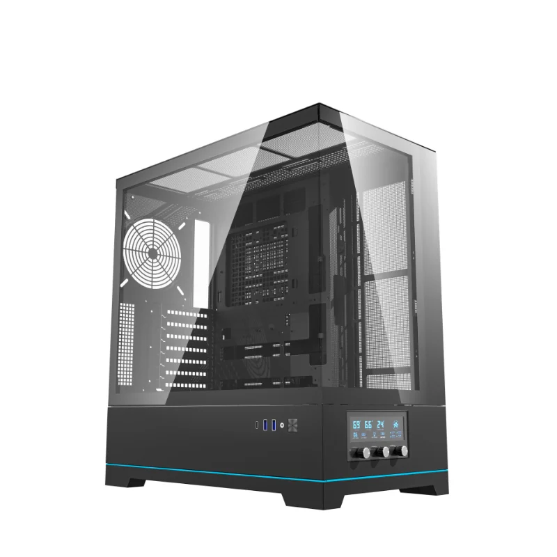 darkFlash DY451 Pro Advanced ATX Gaming Case with Temperature Display & 4 ARGB Fans – Black