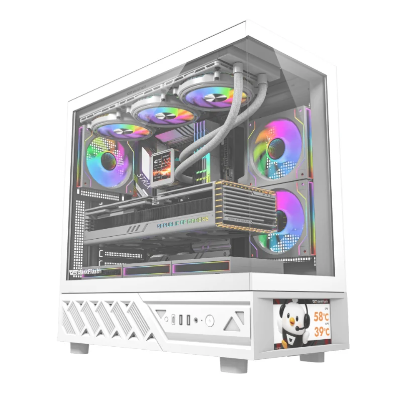darkFlash DS950V 270° Panoramic ATX Gaming Case with 6" IPS Display & 6 ARGB Fans – White