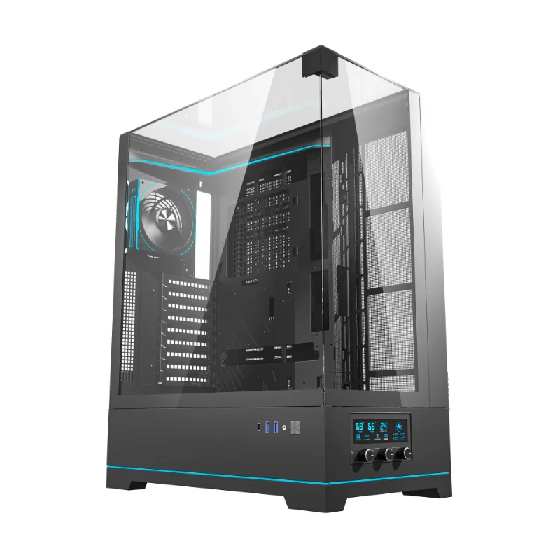 darkFlash DY450L Pro ATX Gaming Case with Temperature Display & 4 Cyan Fans