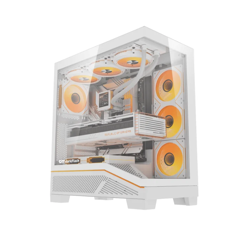 darkFlash K430 ATX Gaming Case with Vertical GPU Support & 7 ARGB Fans – White