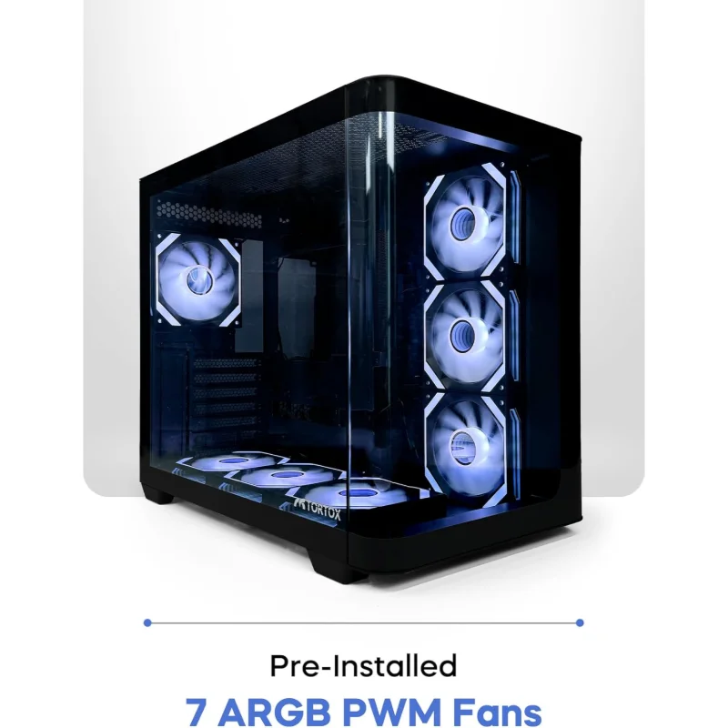 TORTOX Curvo ATX Gaming Case with 7 ARGB PWM Fans – Black
