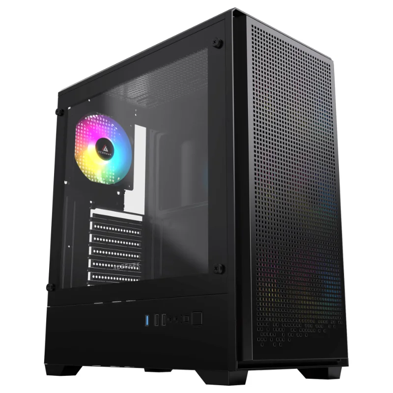 ACEGEEK Qube Mesh Mid-Tower Gaming Case with 4 ARGB Fans – Black