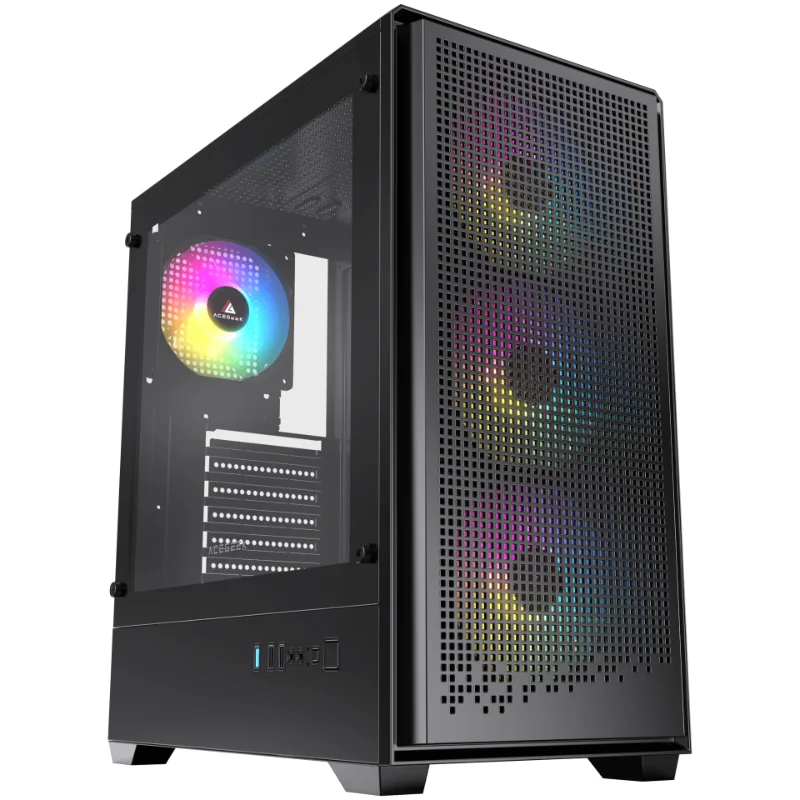ACEGEEK Qube Mesh Mid-Tower Gaming Case with 4 ARGB Fans – Black