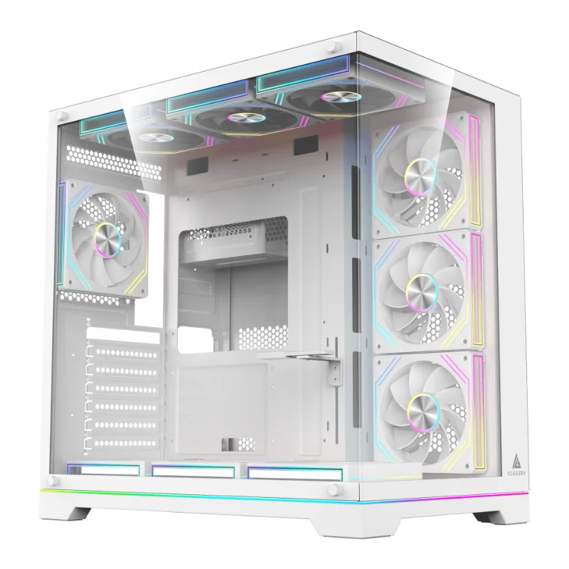 ACEGEEK Mercury R425X RGB Panoramic ATX Gaming Case with 7 ARGB Fans – White