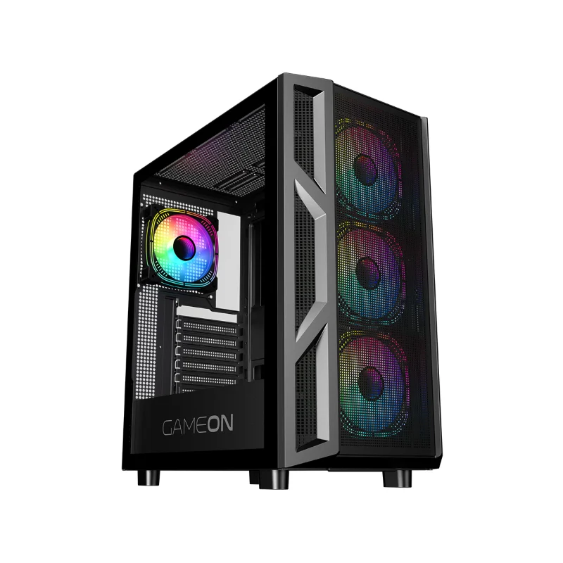 GAMEON Trident IV-M POWERFORGE ATX Gaming Case with 4 ARGB PWM Fans and 750W Bronze PSU – Black