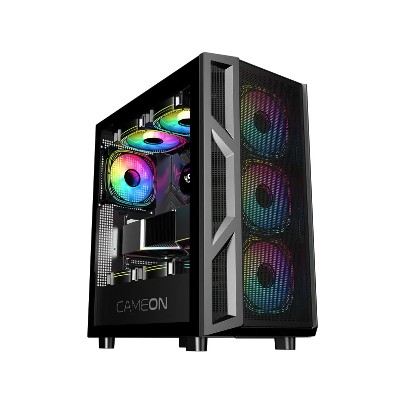GAMEON Trident IV-M POWERFORGE ATX Gaming Case with 4 ARGB PWM Fans and 750W Bronze PSU – Black