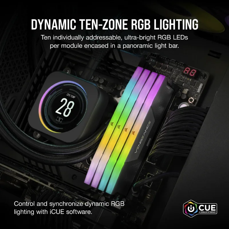 CORSAIR VENGEANCE RGB 64GB (2x32GB) DDR5 6400MHz CL42 Black | CMH64GX5M2B6400C42