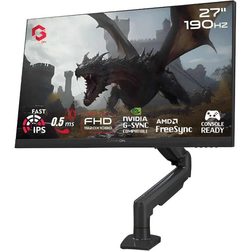 GAMEON Midnight Pro X 27-inch FHD 190Hz Fast IPS Gaming Monitor with Adjustable Stand – Black | GOM27FHD190IPSX