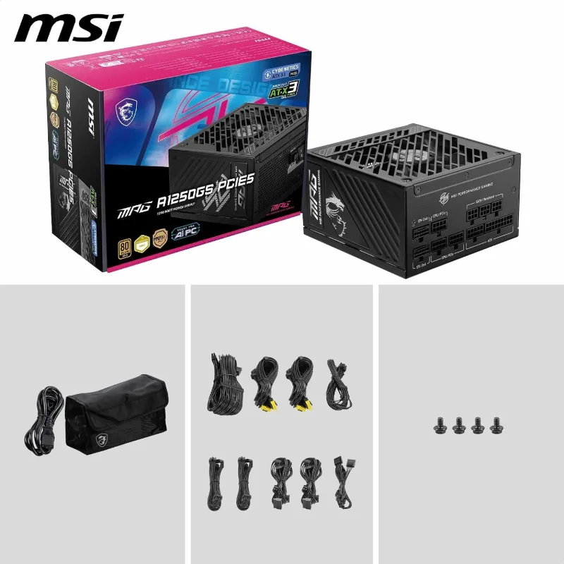 MSI MPG A1250GS PCIE5 1250W 80 PLUS Gold Fully Modular Power Supply – Black | MPG A1250GS PCIE5
